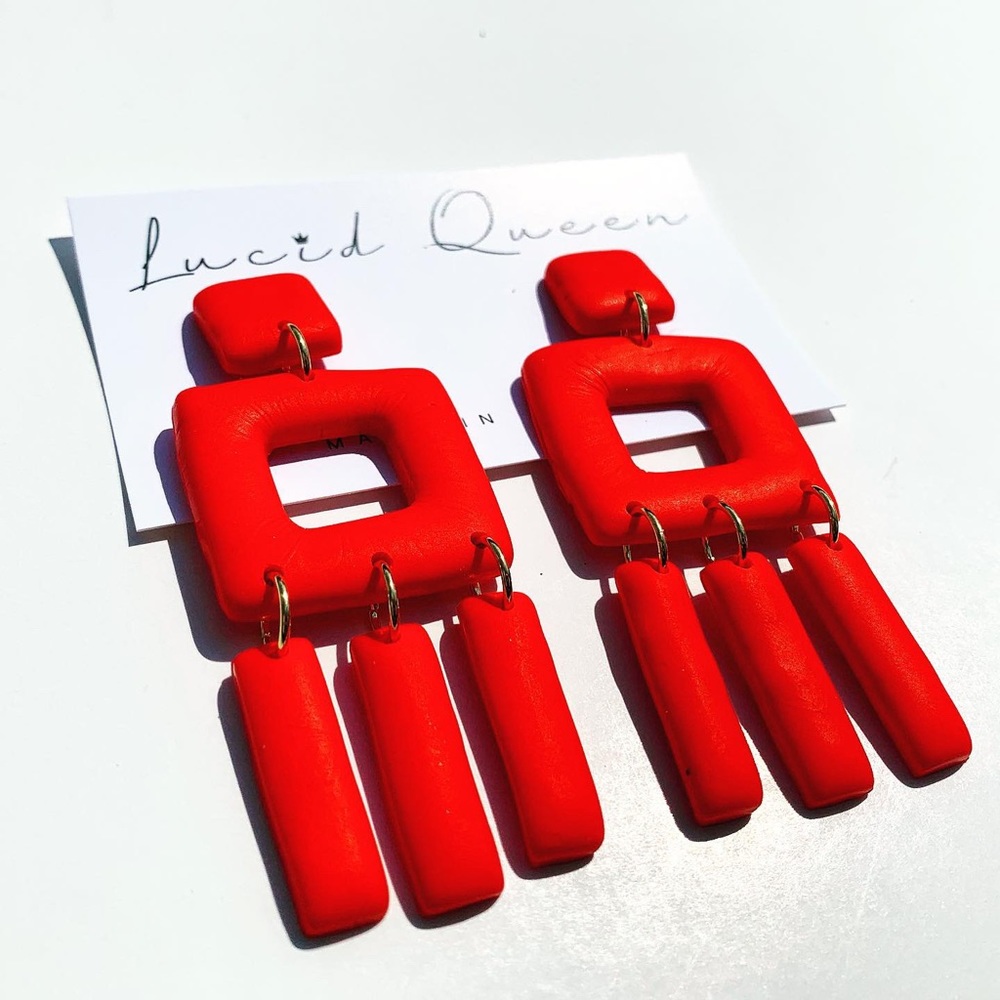 Red Aztec Earrings - Picture 3 of 4